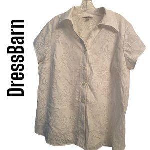 Dress Barn White Lacy Short Sleeve Blouse sz 18-20